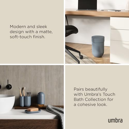 Official Umbra Touch Can Trash Can, Slate Blue, with Swing Lid, Round, 6L Capacity