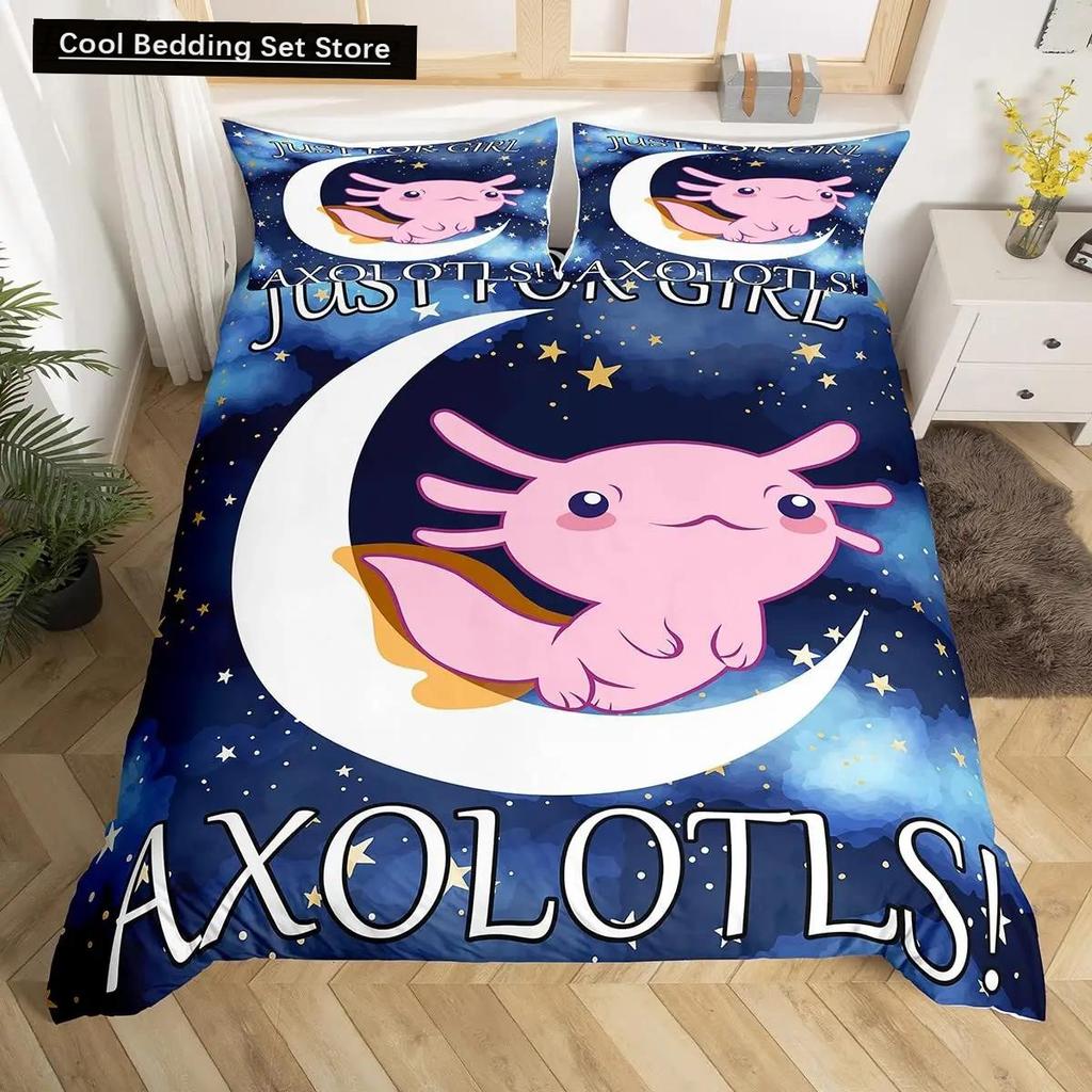 Axolotl-Tier, süßer Haustier-Bettbezug, Kissenbezug, 3-teiliges Bettdecken-Set mit Kissenbezug, Einzel- und Doppel-Bettbezug