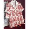 Chinese Style Printed Red Women's Pajamas Short-sleeved Shorts Imitation Silk House Clothes Summer Women's Casual Casual