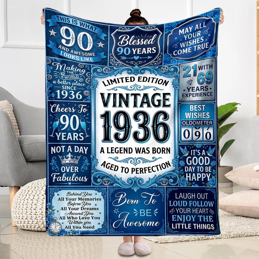 Vintage 1936 Anniversary Greetings Flannel Blanket-Soft and Suitable for Sofas,Beds,Offices,Travel,All Seasons,Great Gift for Holidays and Birthdays.