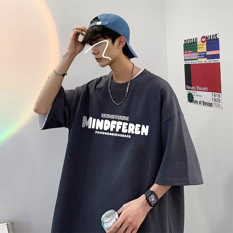 

Мужская модная футболка с круглым вырезом и короткими рукавами с принтом для лета, свободный повседневный топ 5XL темно-серого