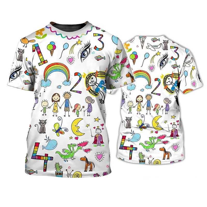 Sommer Rundhals 3D Lehrer-Themen Grafikdruck Top Modische Lässige Kurzarm Herren- und Damen-Unisex-T-Shirts