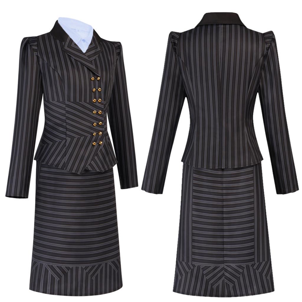 Cosplay Long-Sleeved Striped Jacket + Striped Skirt + Solid-Color Shirt