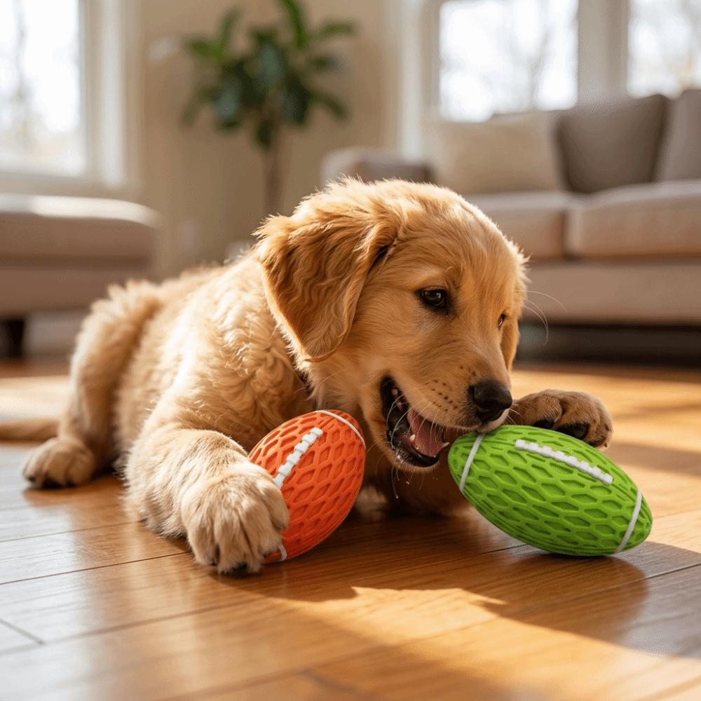 Bite Tough Squeaky Rugby Ball Rubber Dog Molar Toy Indestructible Dog Toy  Teeth Grinding Clean