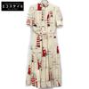 654450 21Stainless Steel Beige Cotton Linen Yacht Print Bow Tie Pleated Dress Dress 38 beigeUsed
