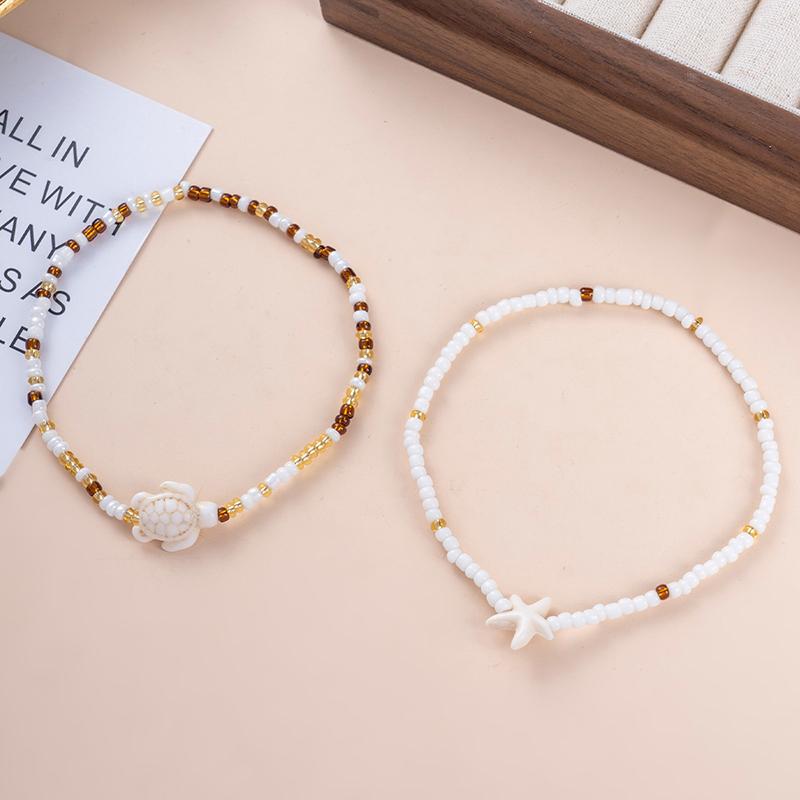 2Pcs Starfish And Turtle Designs Pendant Jewelry Gift For Women Summer Ocean Anklet Necklace Waist Chain