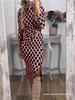 Europäisch-Amerikanisches Mode-Print-Kleid mit Schlitz und Rundhalsausschnitt, Langarm, für Damen - Herbst/Winter Kollektion