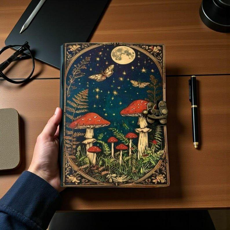 Pilzleder Journal Handgemachtes Grimoire mit Büttenrand Papier Skizzenbuch Personalisiertes Geschenk Buch der Schatten Journal für Geschenke