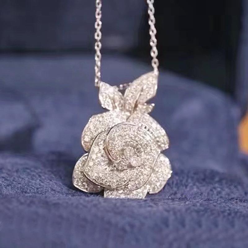 Xiancan 2023 S925 Silver Camellia Pendant Necklace: Women's Fashionable, Versatile European & American Style.