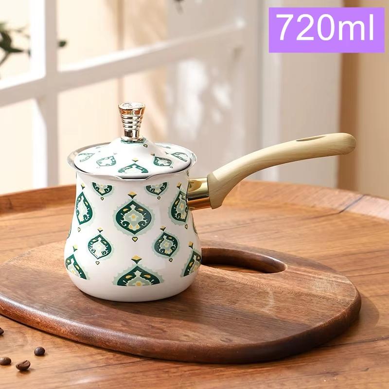 Stainless Steel Coffee Pot with Lid Chocolate Butter Milk Cup Coffee Tea Melting Jug Moka Pot for Office Home Kitchen