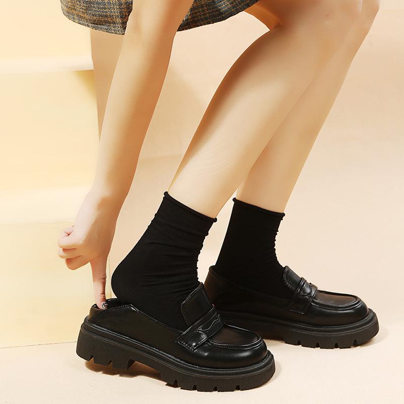 2025 Autumn and Winter New Loafers Women's Retro British One-pedal Jk Student Platform Small Leather Shoes Women's Shoes Flat Bottom