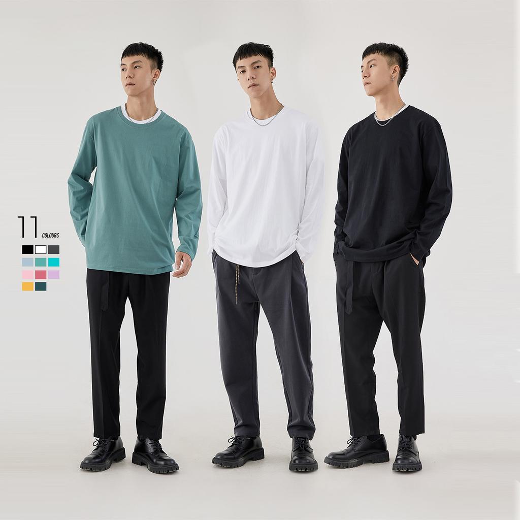 Long Sleeve T-Shirt Men'S Spring And Autumn Crew Neck White Bottom Shirt Thin Cotton Interior Men'S Casual Top