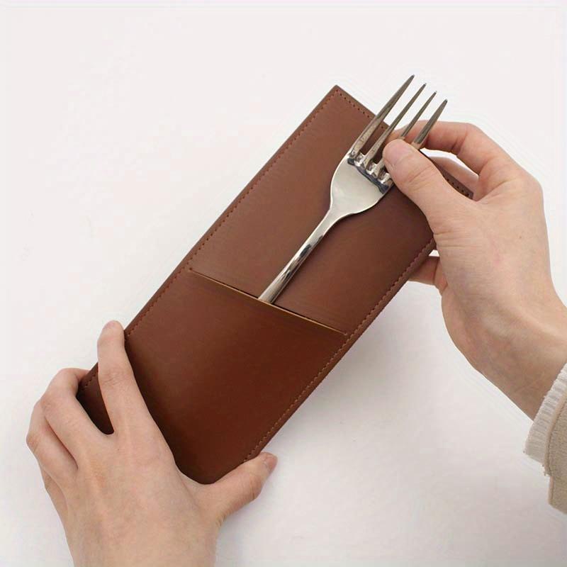 Elegant 2-Piece Leather Utensil Pouch Set - Insertable Storage Bags for Forks & Spoons Weddings and Table Decor Lightweight Utensil Organizers