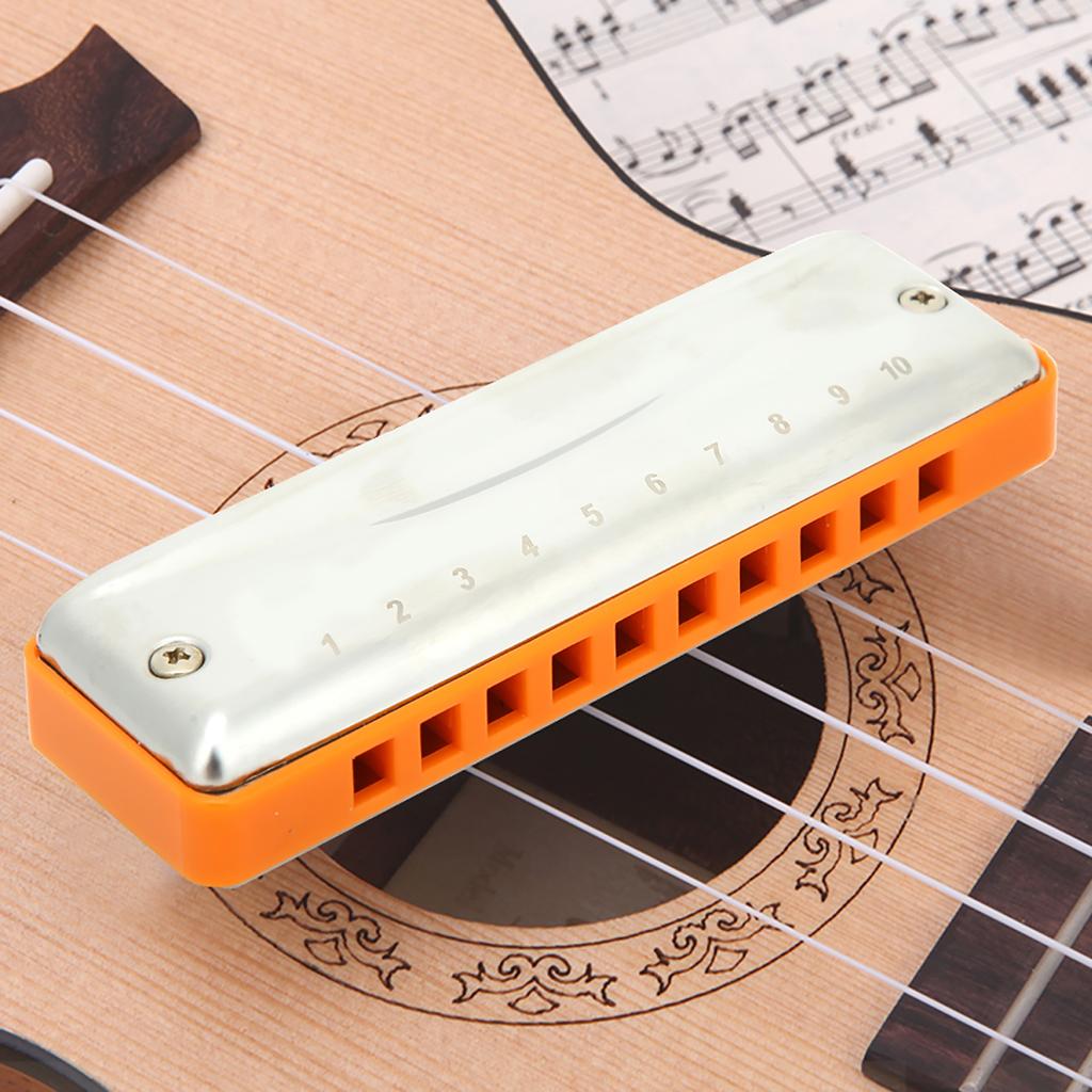 Blues Harmonica 10 Holes Mouthorgan G Key Stainless Steel ABS Resin Wind InstrumentOrange