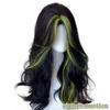 Schwarze Highlights, grünes lockiges Haar, synthetische Perücke für Damen, täglich, flauschige natürliche Wellen, geteilter Pony, zur Auswahl, gefärbte Perücke mit langem lockigem Haar