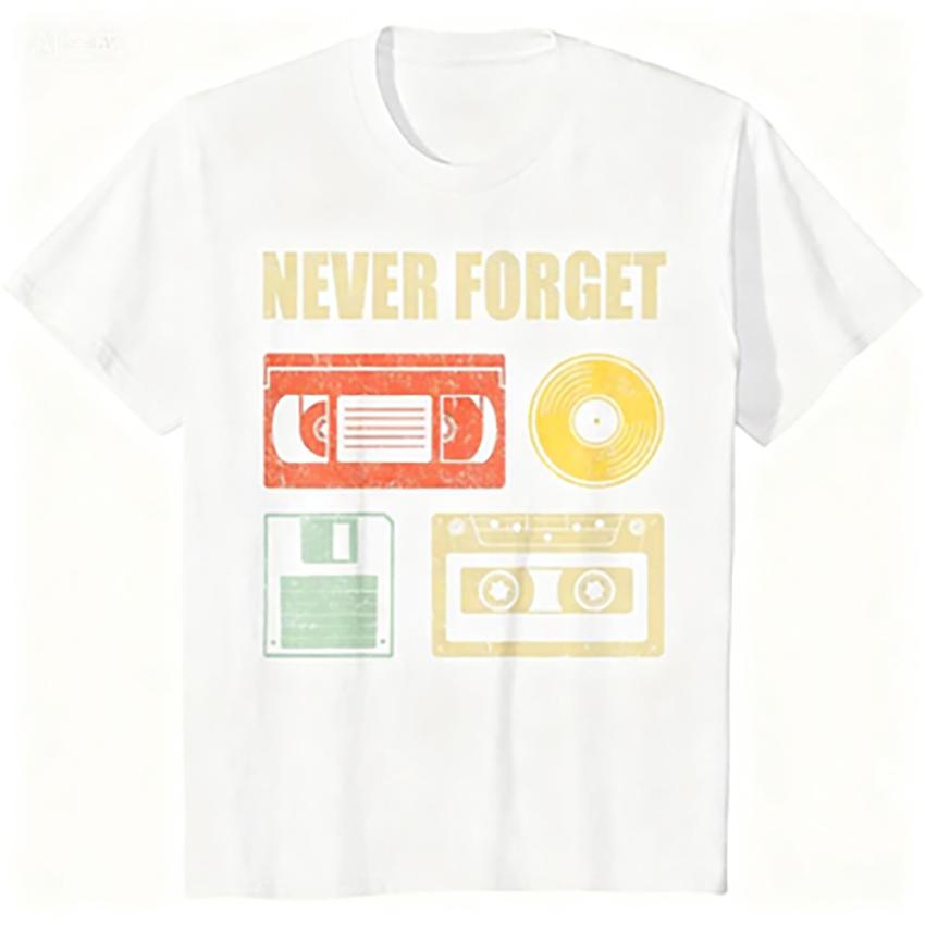 Nikdy nezapomeňte audiokazeta Vtipné tričko Ležérní móda Streetwear Dámské tričko Krátký rukáv Vintage Dámské tričko