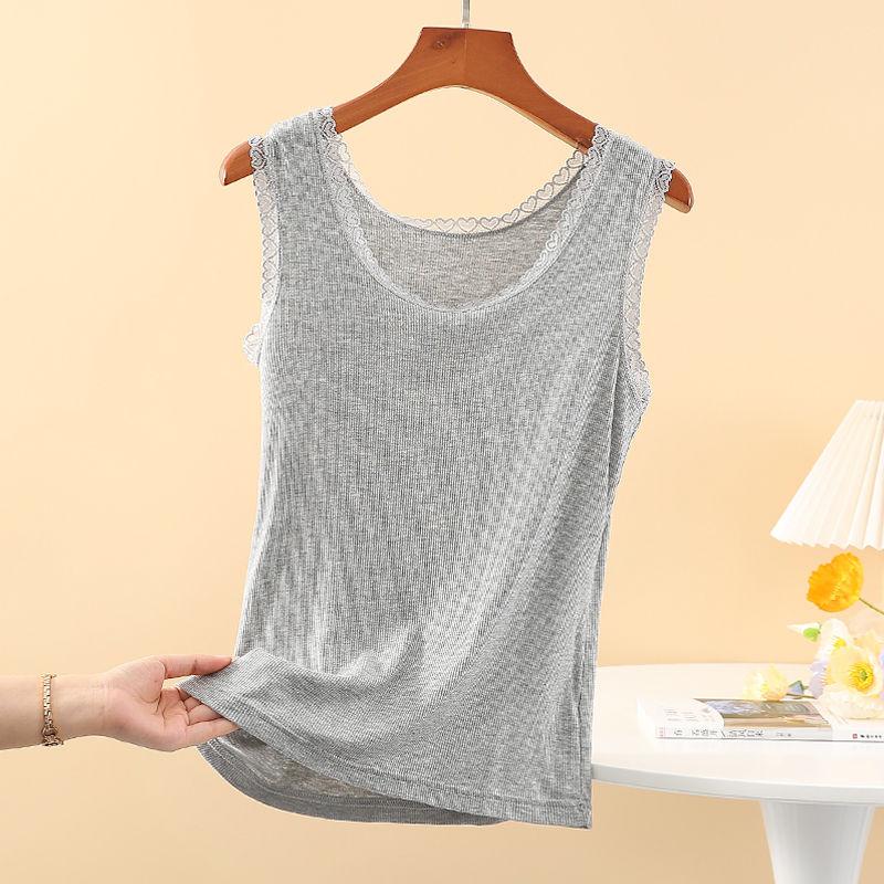 Women's Vest with Lace and Lace Camisole, Modal Thread Oversized Slim Fit and Fashionable Sleeveless Base Shirt