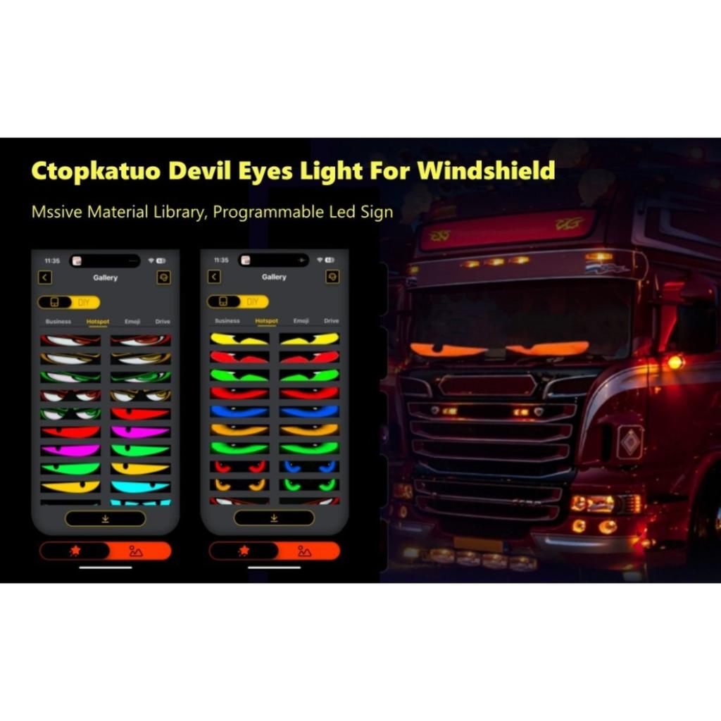 LED Flexible Screen Truck Devil Eye, RGB Color Changing Eye Light with App Control, Waterproof Grille Light for Pickup &  Cars