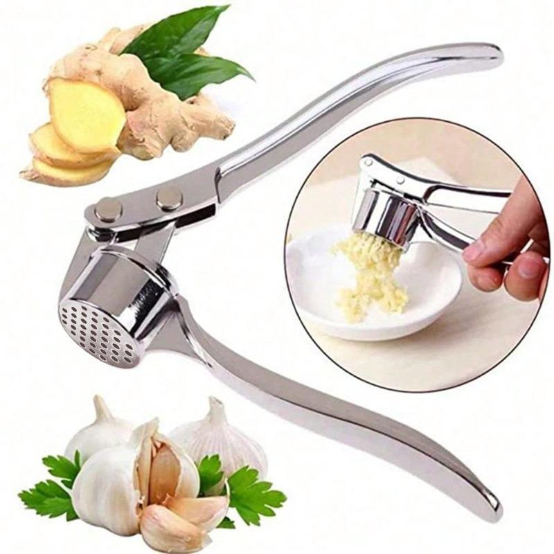 

Heavy-Duty Stainless Steel Garlic Press - 3-in-1 Manual Crusher for Ginger/Nuts, Dishwasher Safe with Non-Slip Handle