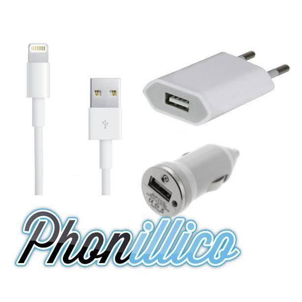 Pack 3 en 1 - PHONILLICO - iPhone 6 - Chargeur Voiture - Chargeur Secteur - Câble USB