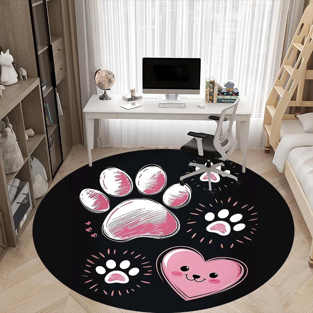 1PC Paw Prints Heart Office Round Area Rug, Indoor Mat Suitable ForOffice, Under Office Chairs Bedroom Living Room Home Decor, Room Deco F165