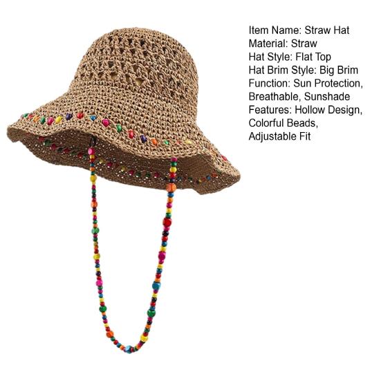 Straw Hand-Woven Wide Brim Straw Fabric Hat High-Density Fisherman Hat with Adjustable