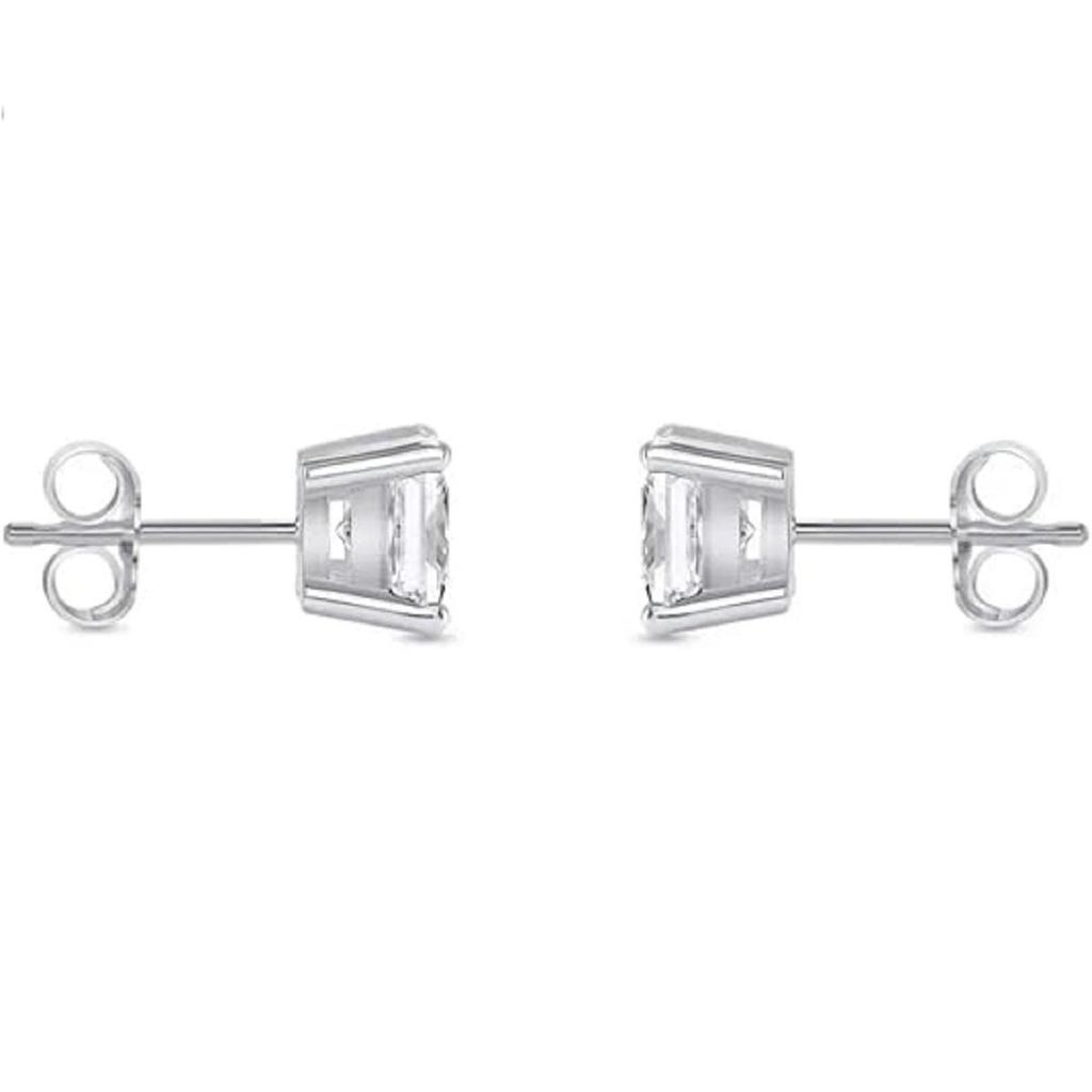 1/2 Princess Cut Diamond Stud Earrings 14K White Gold Push Basket Jewellery For Women's Daily Wear