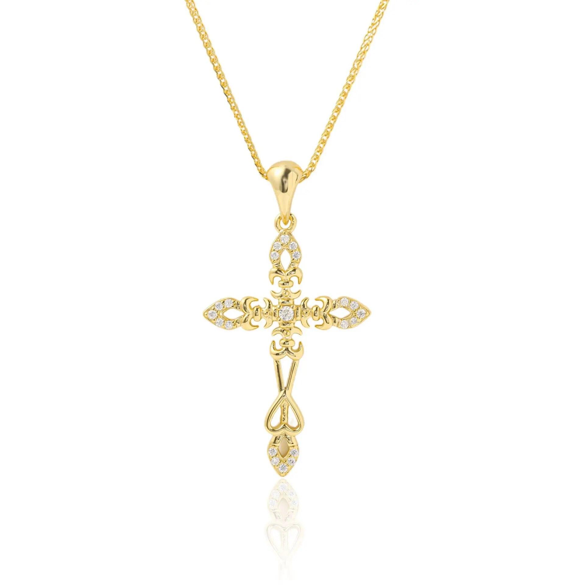 

D цвет VVS1 все муассанитовые ожерелья с подвеской в ​​форме креста для женщин Pass Diamond Tester Стерлинговое серебро 925 пробы позолоченная цепочка на шею 18 карат 45cm