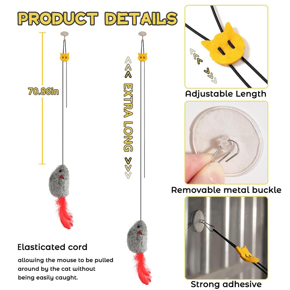 Cat Toys for Indoor Cats Adult Kitten, 2 Pcs Door Hanging Interactive Cat Mice Toys with Squeaky Sound & Feather Tail