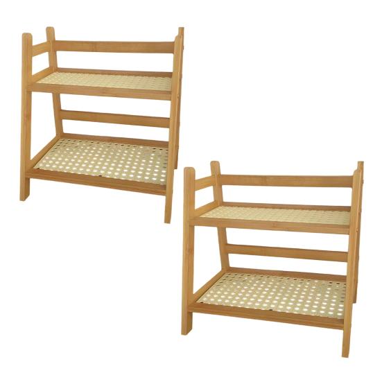 2-Tier Storage Shelf Rustic Wooden Desktop Stand Display Rack Trapezoidal Storage Organizer