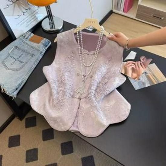 

Women s Plus Size Chinese Frog Button Vest - Spring/Autumn Retro Style for Middle-Aged and Elderly 4XL фіолетовий