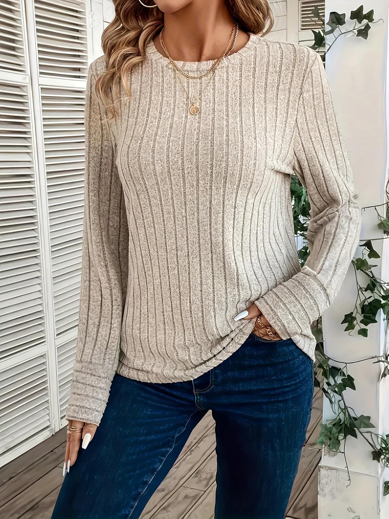 

Женская футболка осень/зима с длинными рукавами и круглым вырезом в рубчик S абрикосовый