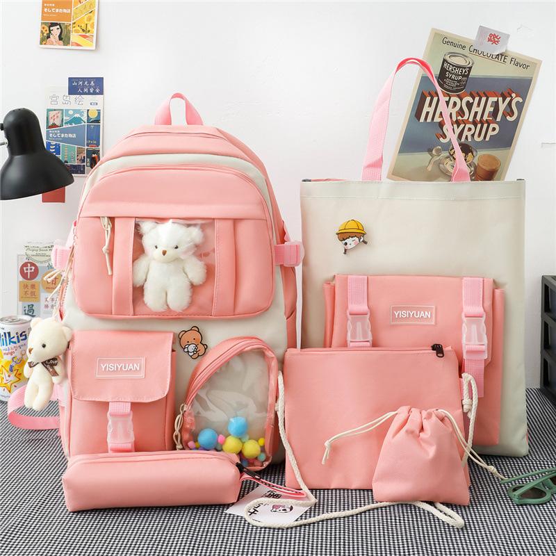 Schoolbag Korean Version Ins Small Fresh Girls Backpack Versatile Backpack Cute Transparent Bar Pain Bag Primary and Secondary School Schoolbag
