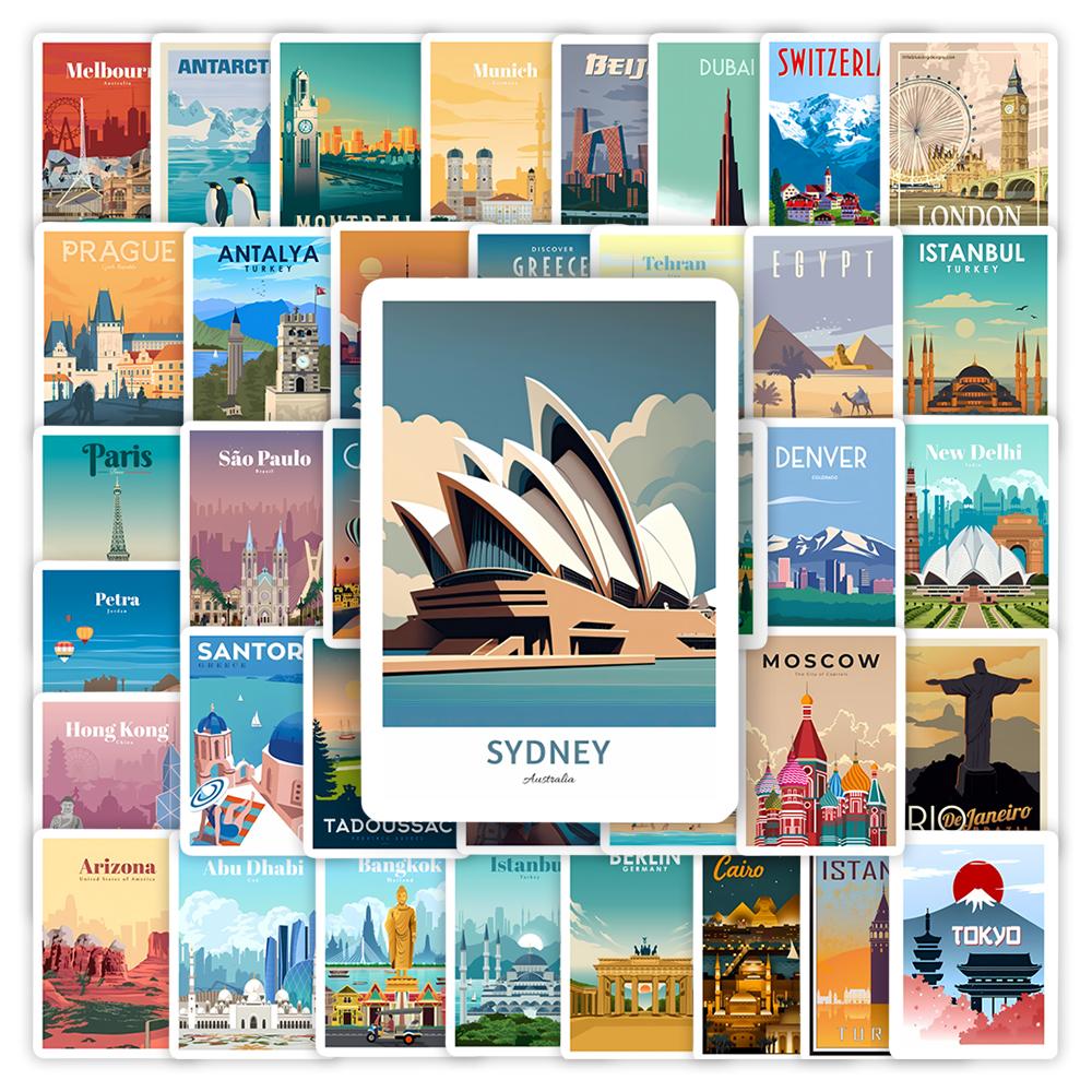 World Travel Famous City Stickers Scenery Diy Kids Toys Gift Decorative Decal For Journal Scrapbook Laptop Luggage Waterproof