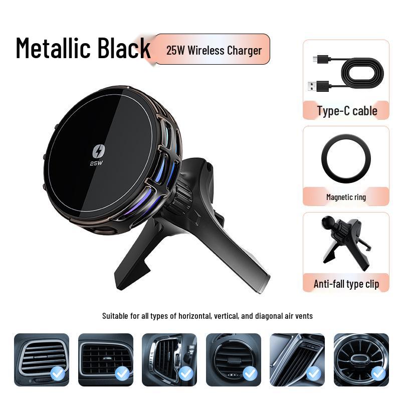 Universal 25W Magnetic Wireless Car Charger with Cooling & Heat Dissipation for Navigation and Phone Holder