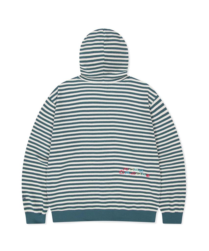 Sunlovetour [Home Alone] Striped Waffle Zip Up Hoodie Blue