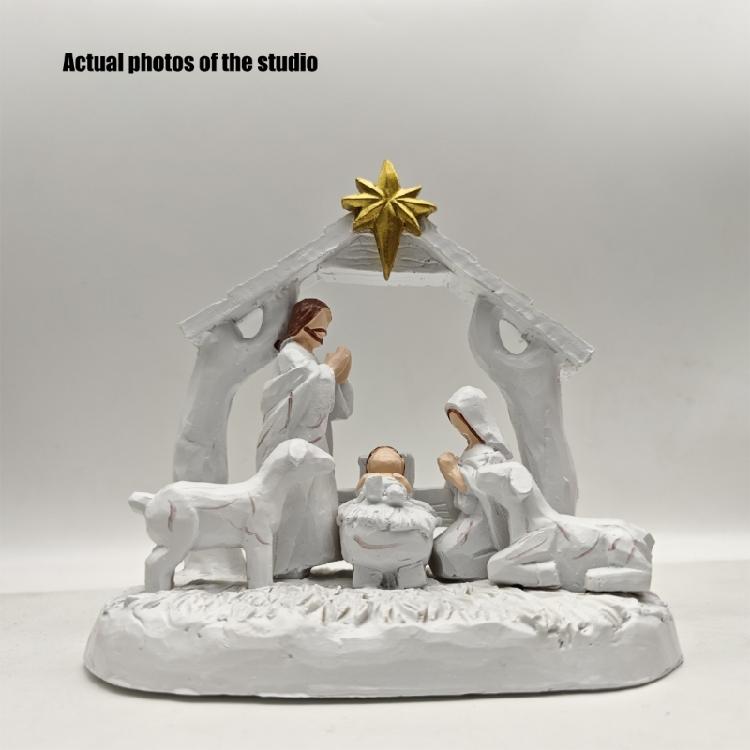 Stable Nativity Scene Statue Christmas Nativity Figurines Holy Family Collectables Decors,Table Ornament for Indoor