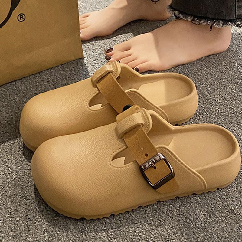 Fashion SmilePoP New Women Clogs Garden Slippers Outdoor EVA Beach Slippers Light Easy Clean Kitchen Shoes With Buckle Flat Slippers