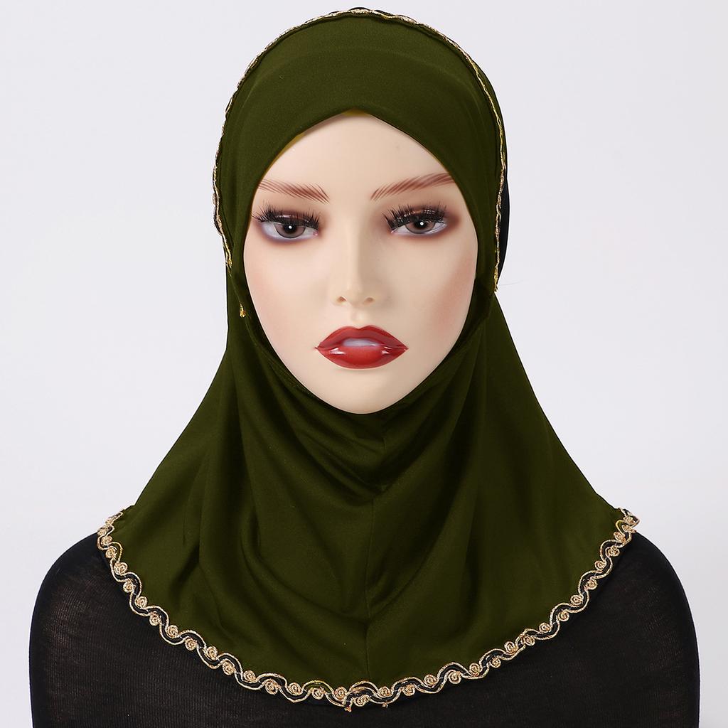 Malaysian Indonesian Bottom Cap Solid Color Gold Silk Lace Wrap Chin Convenient Headscarf tantHijabs