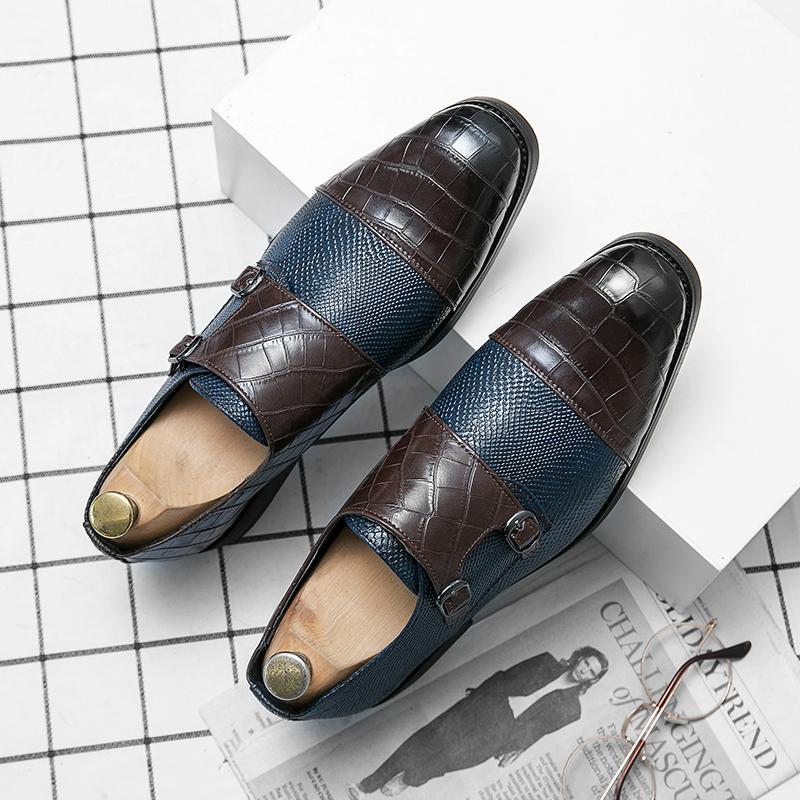 Fashion Mens Dress Shoes PU Leather Double Buckle Monk Strap Men Shoes Snake Print Cap Toe Classic Italian Shoes Zapatos Hombre Size 48