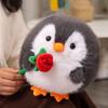 Cartoon Penguin Plush Toy with Rose Flower Animal Plushie Comfort Doll Pillow Home Office Bedroom Decoration Kids Adults Christmas
