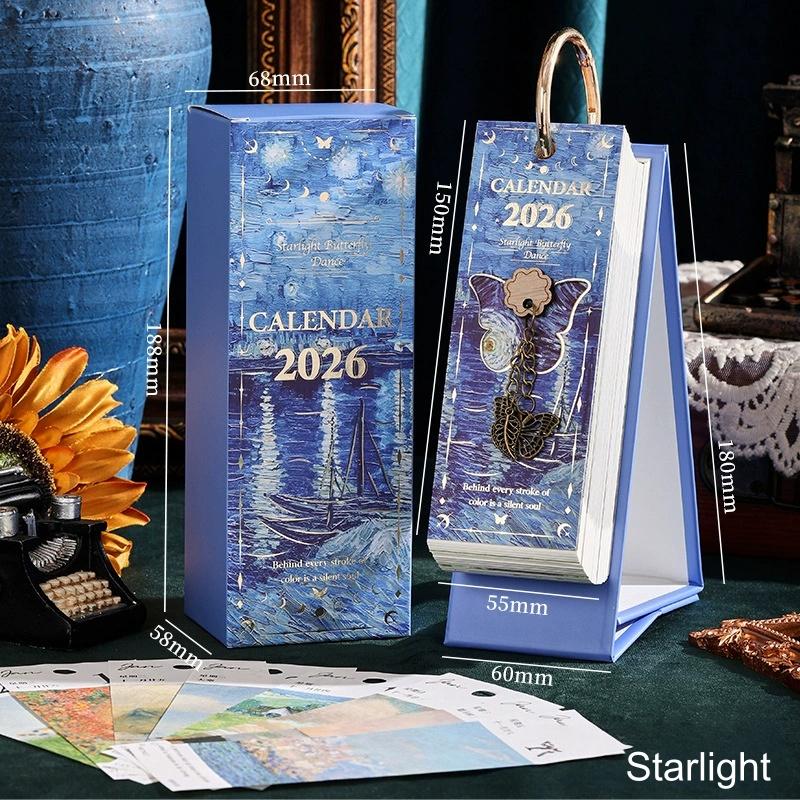 Small Desk Calendar 2026, Standing Flip Calendar, Vintage Desk Calendar with Golden Ring Binding - 365-Day Planner with Monthly