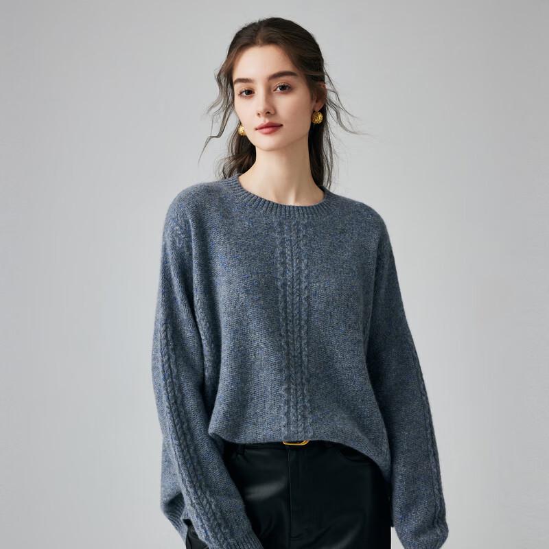 PALUOPO Women's 7G 3D Cable Knit Pure Cashmere Round Neck Sweater