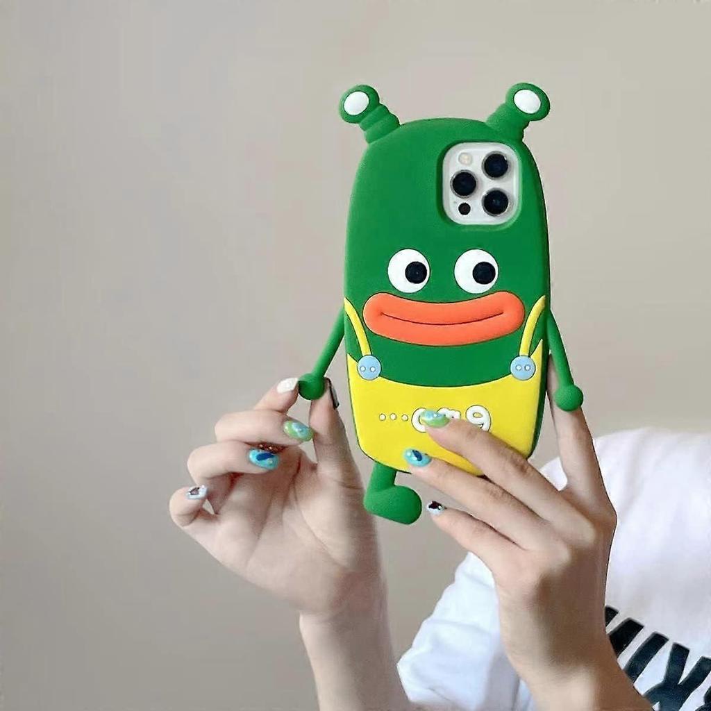 Kawaii Phone Cases Apply to iPhone 12ProMax,Cute Cartoon Frog Overalls Phone Case Unique Fun Cover Case 3D Phone Case Soft Silicone Shockproof Cover f