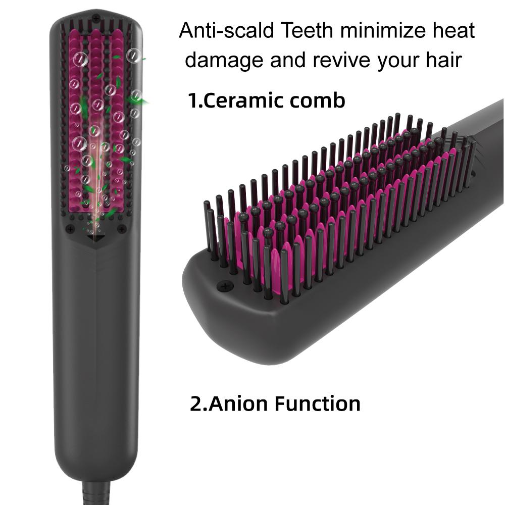 Eco Friendly Travel Professional Negative Ion Ceramic Heated Electric Portable Fast Hot Styling Comb Hair Straightener Brush
