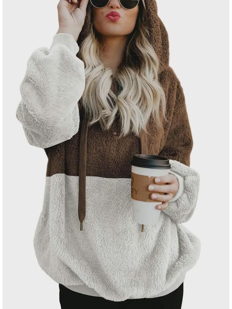 Autumn & Winter Hooded Fleece Jacket with Splicing Design