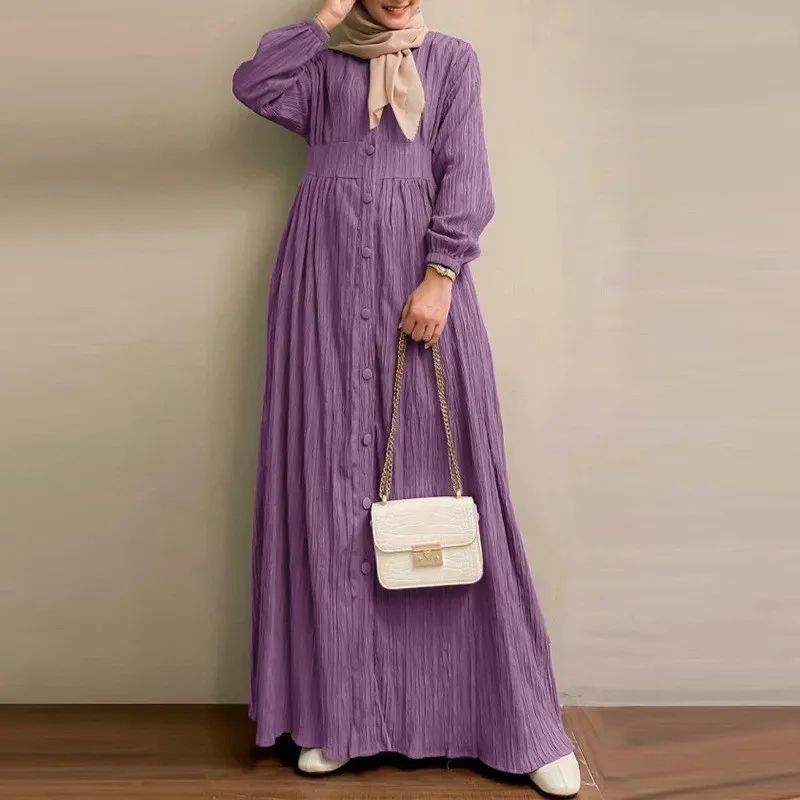2024 Muslim Women clothes Retro Long sleeve Solid Robe Spring and Autumn New Elegant Casual Plus size Women clothes Dress
