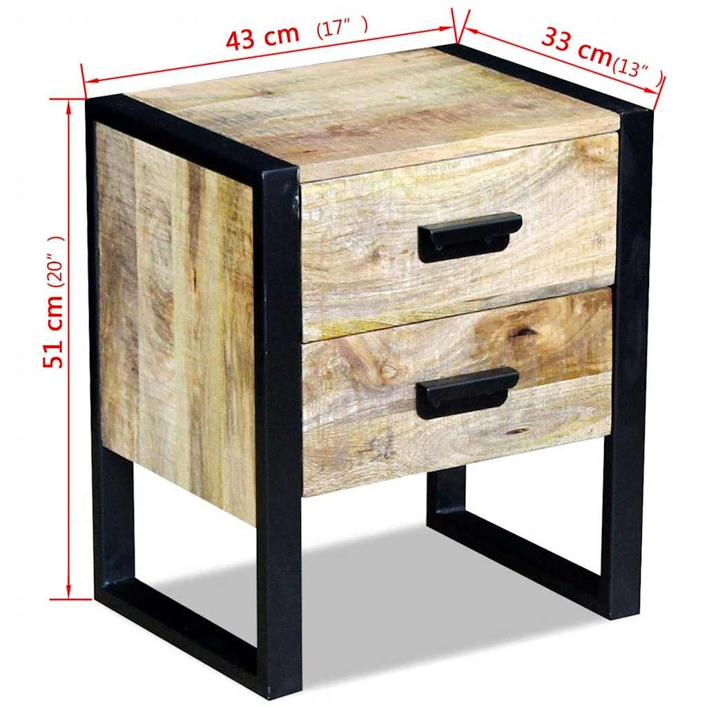 Side Table with 2 Drawers Mango Wood 43 x 33 x 51 cm