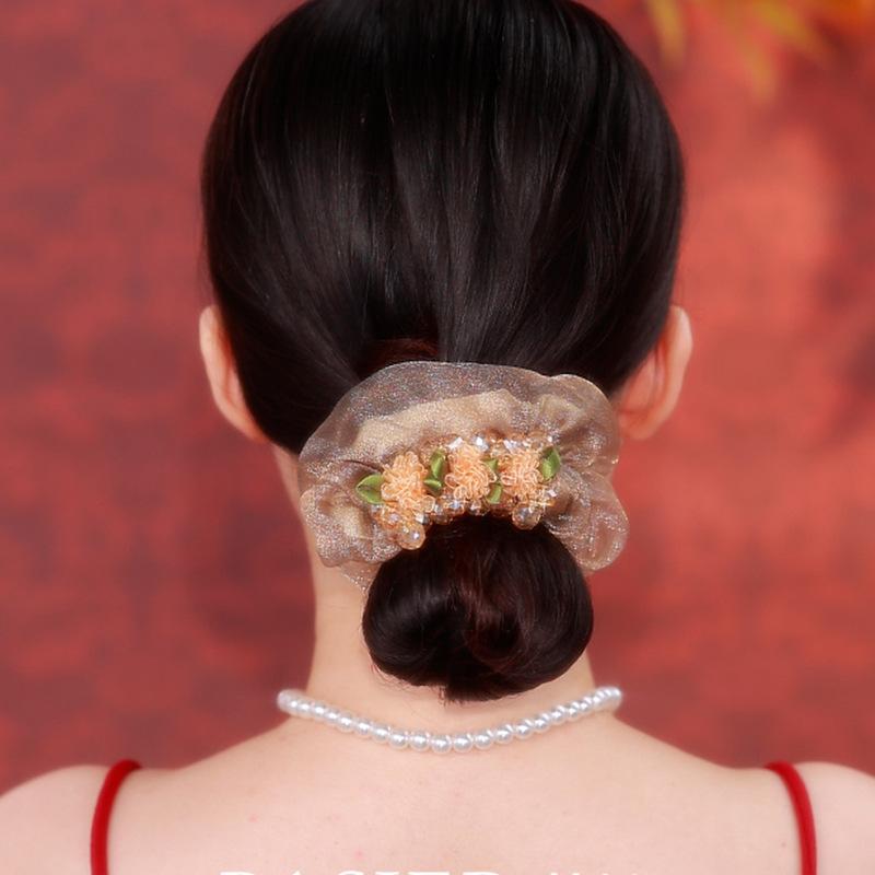 Blumen-Stirnband Organza Haarband Damen High-End Sinn Leichter Luxus Stil Dickdarmring Temperament Hochelastisches Gummiband Kopfblume