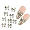 HUDA GIRL 9 Pcs Silver Bowknot Nail Art Decorations, Metallic Nail Decor for Stylish Nails for Girls and Women, Elegant Nail Accessories
